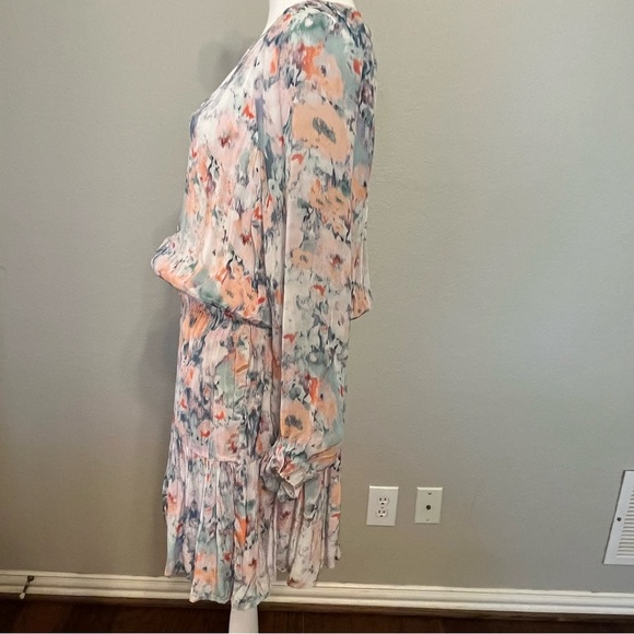 Velvet by Graham & Spencer Watercolor Floral V-neck Mini Long Sleeve Dress Small - Picture 6 of 15